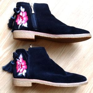 Kate Spade New York Bellville Floral Embroidered Suede Black Booties Size 6.5